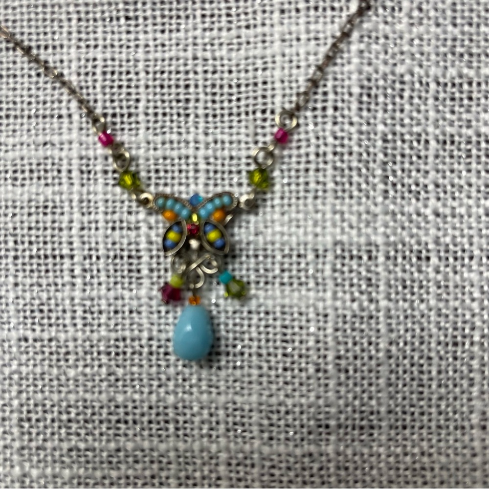 Firefly Vintage Colorful Butterfly Pendant Necklace - Length 15-1/2”
